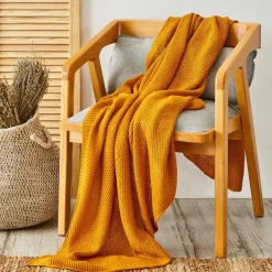 Karaca Home ocker Strickdecke Öko-Tex zertifiziert Oker Discount