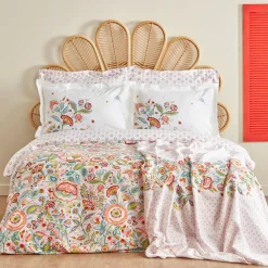 Karaca Home Sarthe 100% Baumwolle Doppelbett Bettwäsche und Tagesdecke Set Multicolor Multıfarben Hot