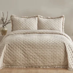 Karaca Home Viona Doppelbett-Bettüberwurf-Set Beige Beıge01 New