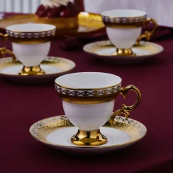 Karaca Hürrem Kaffeetassenset für 6 Personen, 90 ml Weıß Gold Discount