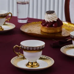 Karaca Hürrem Kaffeetassenset für 6 Personen, 90 ml Weıß Gold Discount