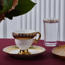 Karaca Hürrem Kaffeetassenset für 6 Personen, 90 ml Weıß Gold Discount