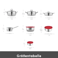 Karaca Induktions Stahl Kochgeschirr Set mit Gratis Vorratsbehälter, 13 Teilig Farblös Best