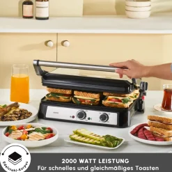 Karaca Toastmate Grill 6 Scheiben Kapazität Zeit einstellbar Gusseisen Platte Grill und Toaster 2000W Inox Clearance