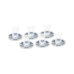 Karaca Iznik 12-teiliges Türkisches Teeset aus Bone China für 6 Personen, 130 ml, Blau New