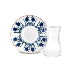 Karaca Iznik 12-teiliges Türkisches Teeset aus Bone China für 6 Personen, 130 ml, Blau New
