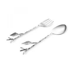 Karaca Leaf Servierbesteck Silber-Gold – Löffel- und Gabelset Sılber Outlet