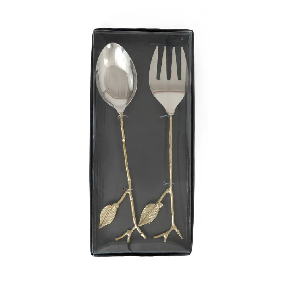 Karaca Leaf Servierlöffel und Gabel Set Gold Online