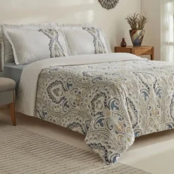 Karaca Lemy Doppel Bettwäscheset 100% Baumwoll-Satin Blau 200x220 Cm Sale