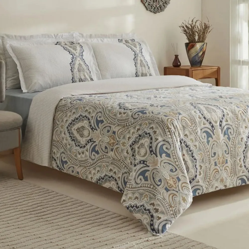 Karaca Lemy Doppel Bettwäscheset 100% Baumwoll-Satin Blau 200x220 Cm Sale