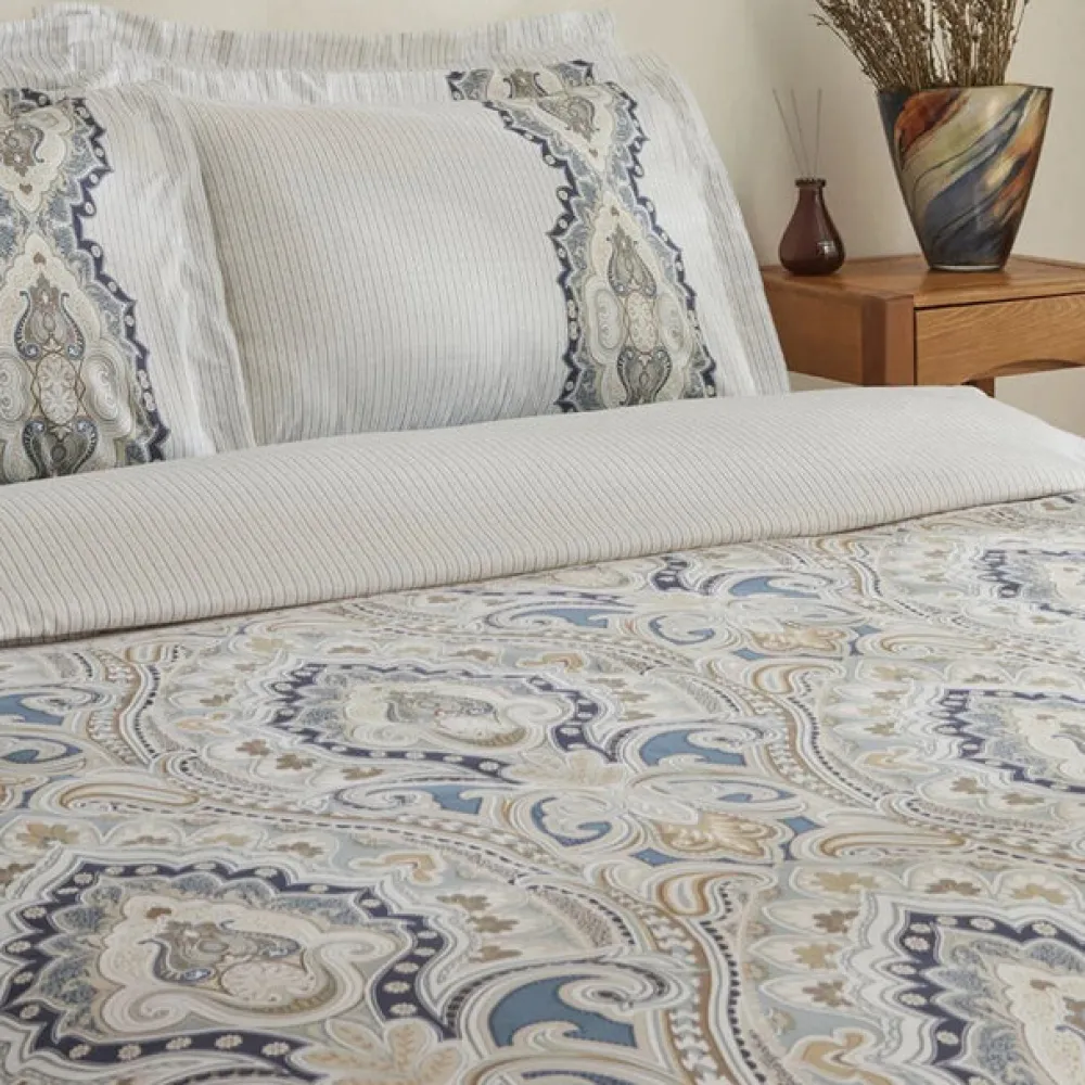 Karaca Lemy Doppel Bettwäscheset 100% Baumwoll-Satin Blau 200x220 Cm Sale