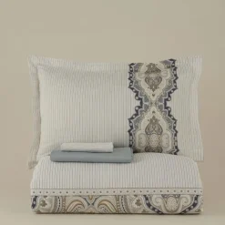 Karaca Lemy Doppel Bettwäscheset 100% Baumwoll-Satin Blau 200x220 Cm Sale