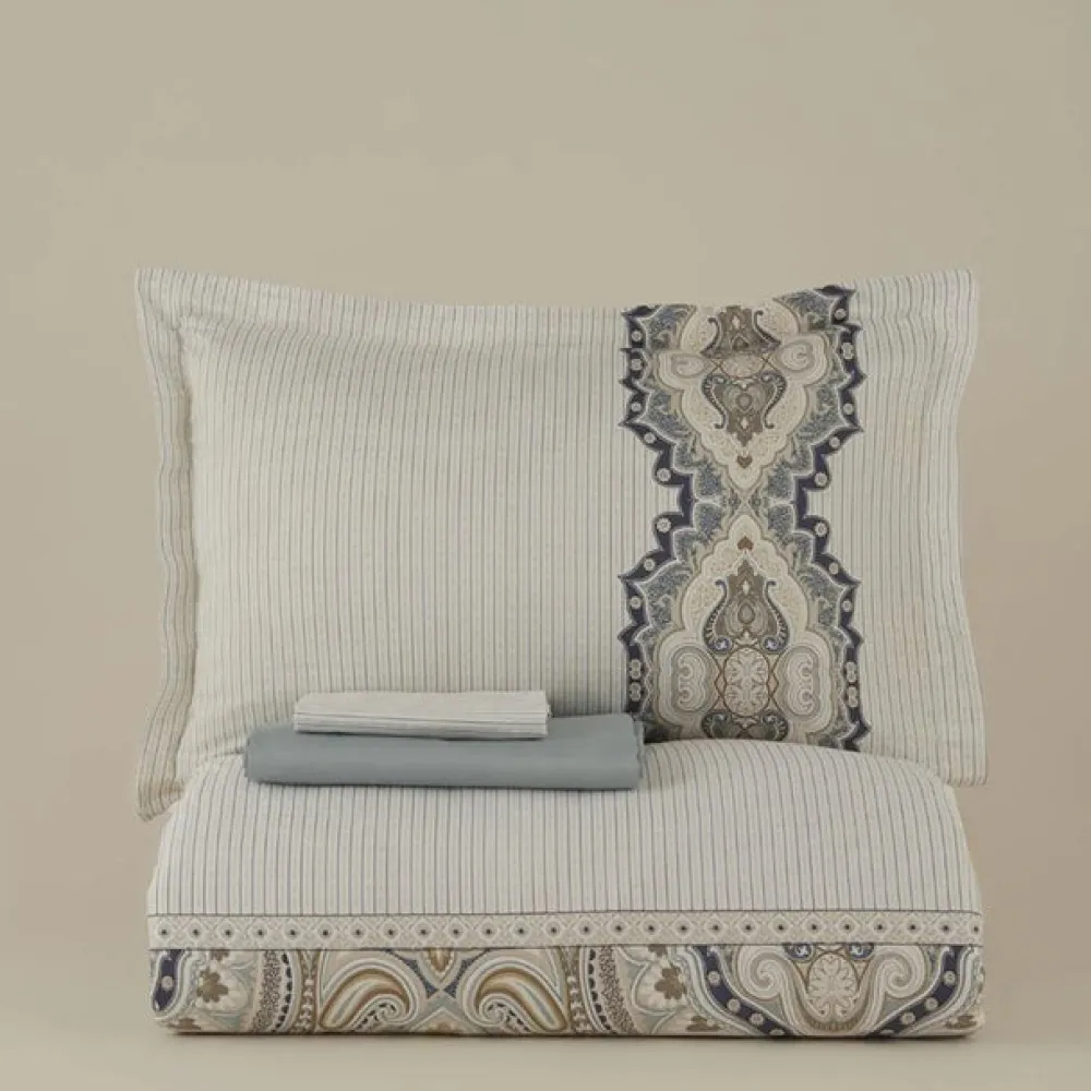Karaca Lemy Doppel Bettwäscheset 100% Baumwoll-Satin Blau 200x220 Cm Sale