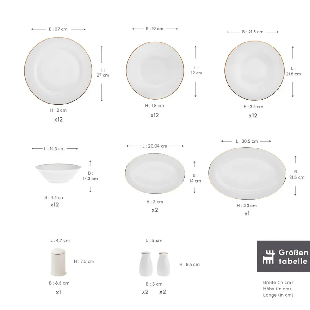 Karaca Lexi 56-teiliges Tafelgeschirr-Set für 12 Personen Gold Discount