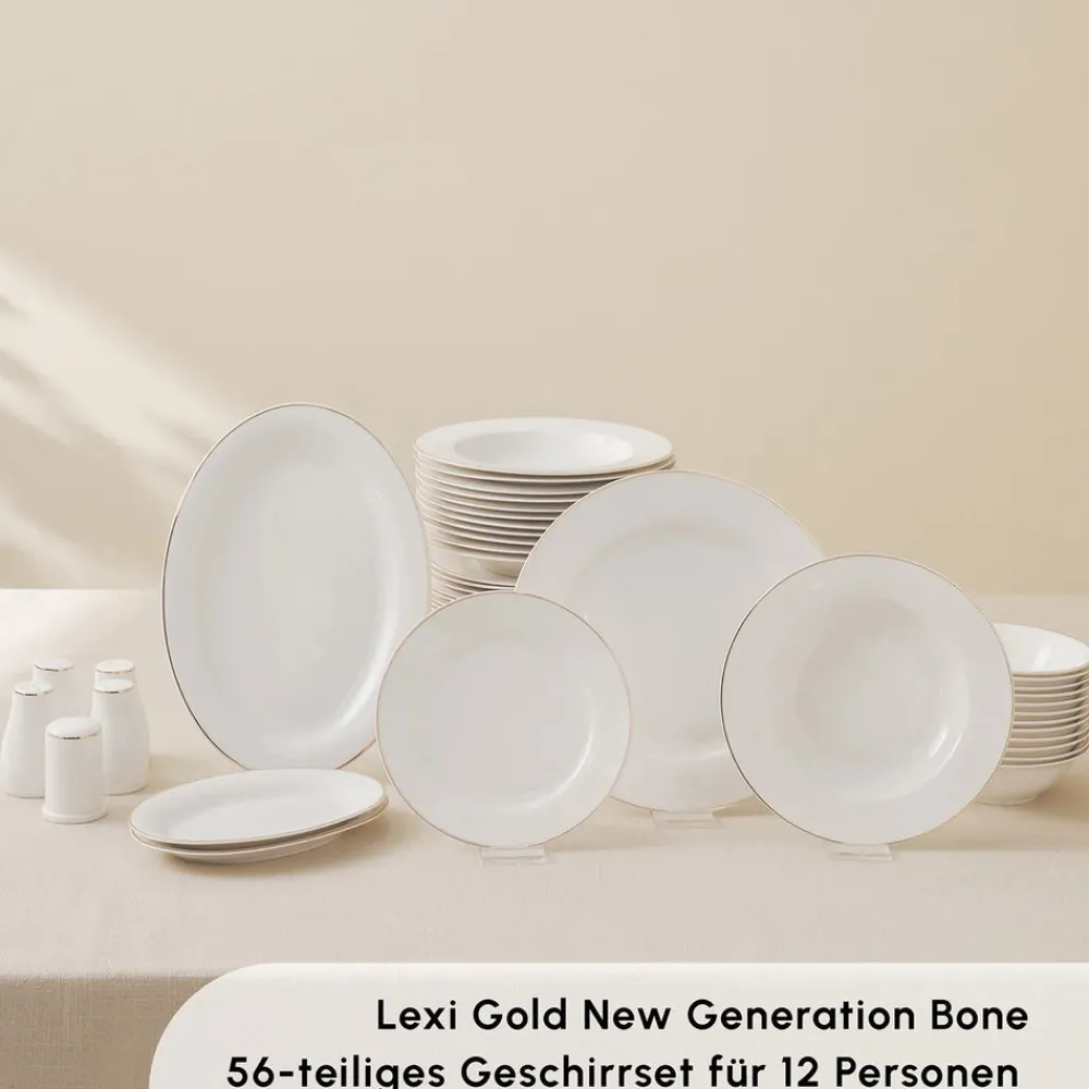 Karaca Lexi 56-teiliges Tafelgeschirr-Set für 12 Personen Gold Discount