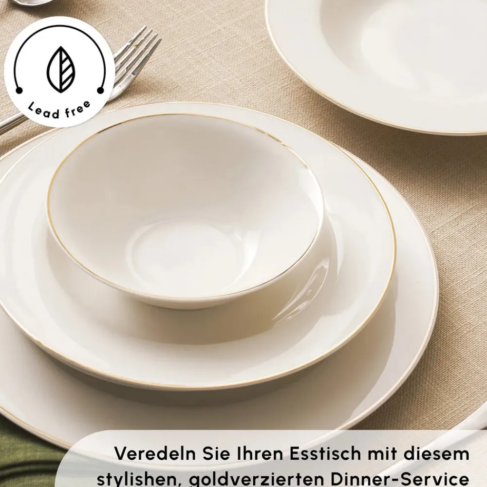Karaca Lexi 56-teiliges Tafelgeschirr-Set für 12 Personen Gold Discount