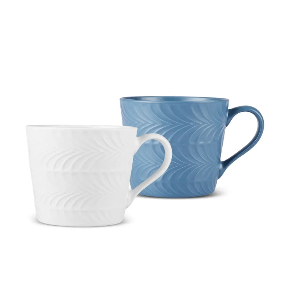Karaca Lily Blau & Weiß Embos Doppelbecher Set 320 ML Multıfarben Sale
