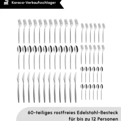 Karaca Lizbon 60-teiliges Besteck-Set für 12 Personen Platın Online