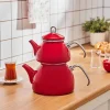 Karaca Loreto Emaille-Teekannen-Set – Rot Hot