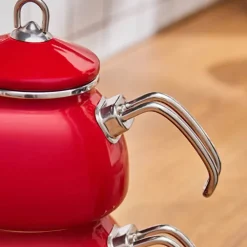Karaca Loreto Emaille-Teekannen-Set – Rot Hot