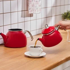 Karaca Loreto Emaille-Teekannen-Set – Rot Hot