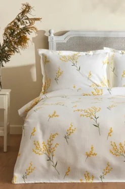 Karaca Loretta 100% Baumwolle Doppelbett-Piké-Set, Gelb Yellow Discount