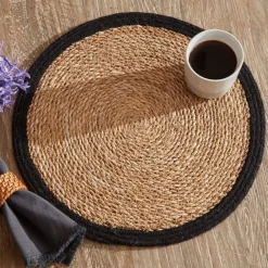 Karaca Luka Tischset aus Seegras und Jute, 37 cm, Schwarz Schwarz01 Online