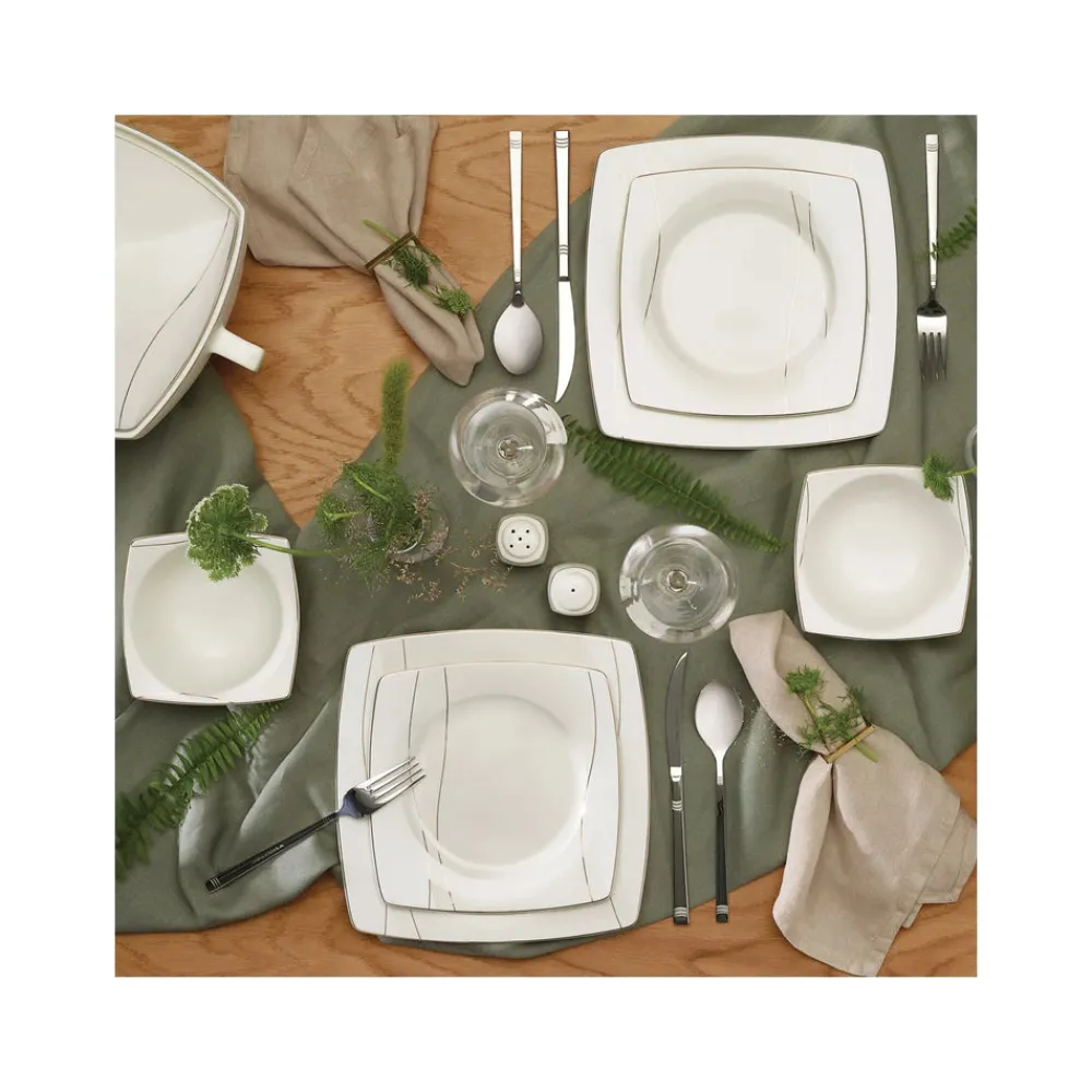 Karaca Luvi Creme 60-teiliges Tafelserviceset für 12 Personen (quadratisches Design) Weıß01 Discount