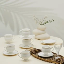 Karaca Malta Kaffeetassen-Set, 6 Personen, 100 ml Weıß01 New