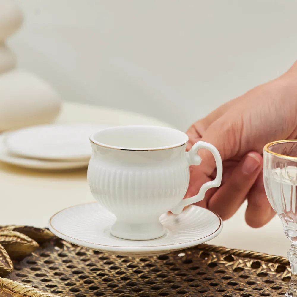 Karaca Malta Kaffeetassen-Set, 6 Personen, 100 ml Weıß01 New