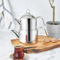 Karaca Manes Mittelgroßes Teeservice Metall Sılber01