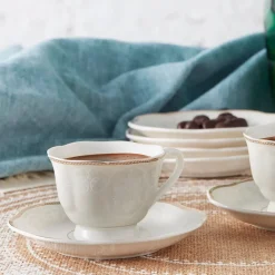 Karaca Margaret Kaffeetassen für 6 Personen Weıß01 Sale