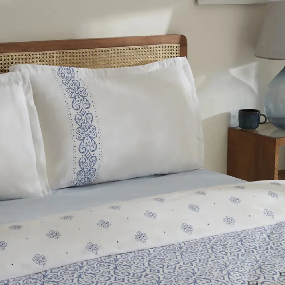 Karaca Marino Bettwäsche-Set aus 100 % türkischer Baumwolle, Doppelbett, Blau Outlet
