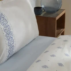 Karaca Marino Bettwäsche-Set aus 100 % türkischer Baumwolle, Doppelbett, Blau Outlet