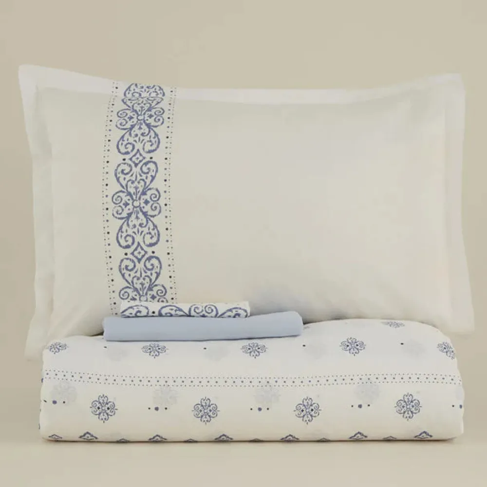 Karaca Marino Bettwäsche-Set aus 100 % türkischer Baumwolle, Doppelbett, Blau Outlet