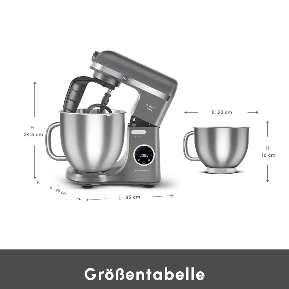 Karaca Mastermaid Chef Ultra D2000W Küchenmaschine mit Digitaldisplay Galaxy Grey 7L New
