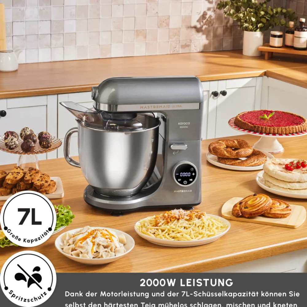 Karaca Mastermaid Chef Ultra D2000W Küchenmaschine mit Digitaldisplay Galaxy Grey 7L New