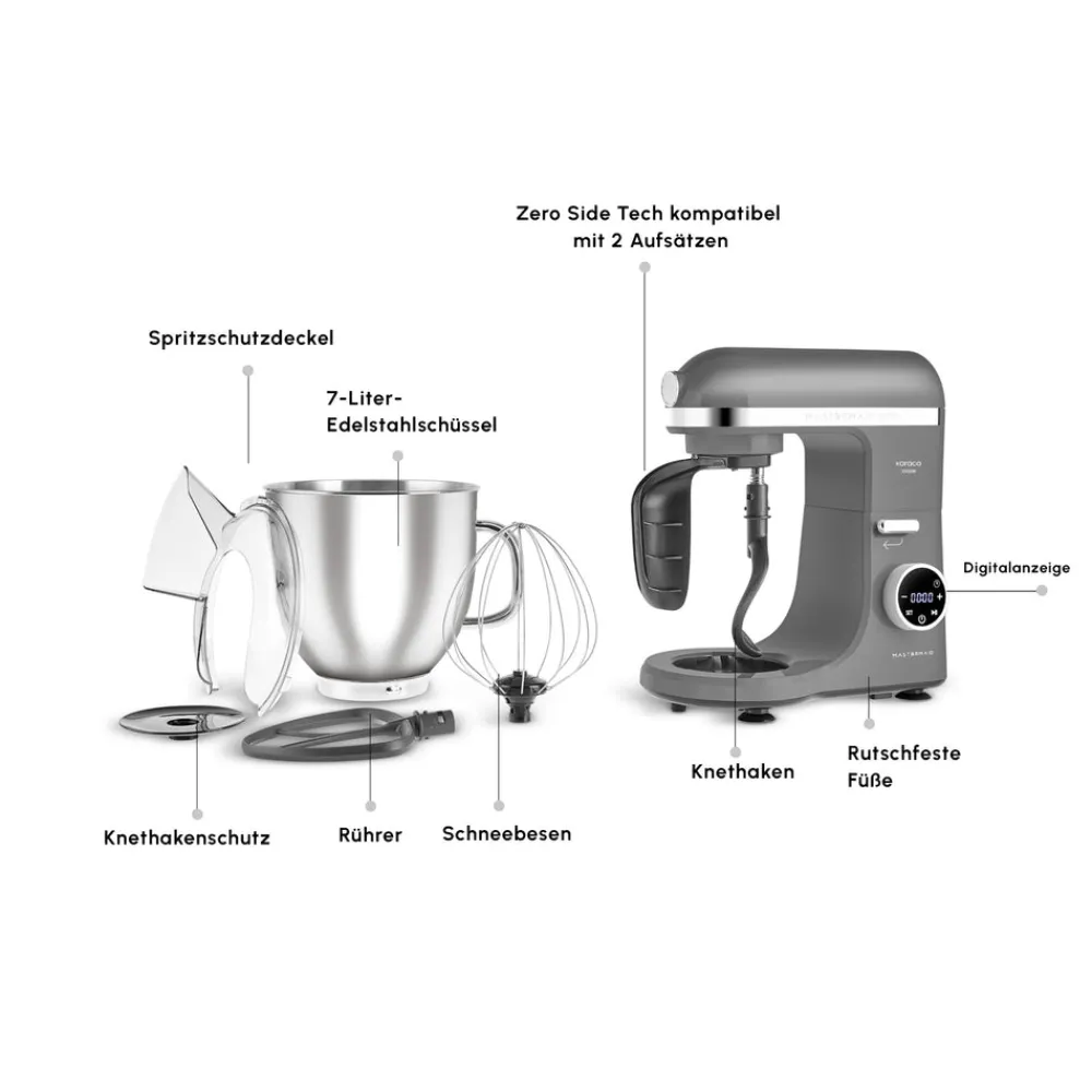 Karaca Mastermaid Chef Ultra D2000W Küchenmaschine mit Digitaldisplay Galaxy Grey 7L New