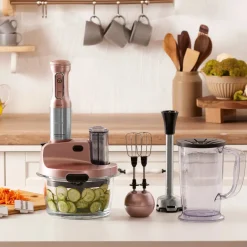 Karaca Mastermaid Küchenroboter aus Stahlglas, Langer Mixer 8 ın 1, 2500 W, Rosegold Hot
