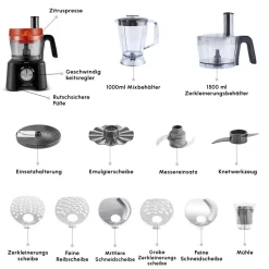 Karaca Mastermaid Power Max 11 in 1 Küchenroboter, Schwarz-Silber Matt, 2500 W Schwarz Sılber Clearance