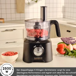 Karaca Mastermaid Power Max 11 in 1 Küchenroboter, Schwarz-Silber Matt, 2500 W Schwarz Sılber Clearance
