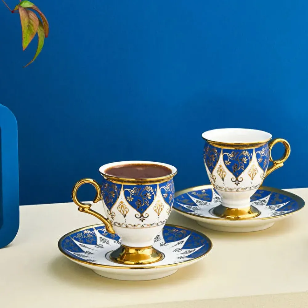 Karaca Merve 2-teiliges Kaffeetassenset für 2 Personen, 100 ml Blau01 Online