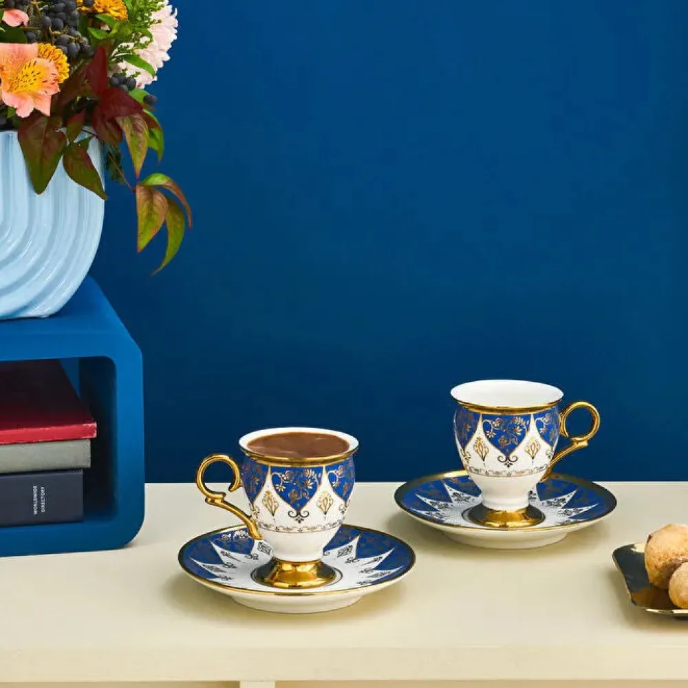 Karaca Merve 2-teiliges Kaffeetassenset für 2 Personen, 100 ml Blau01 Online