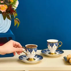 Karaca Merve 2-teiliges Kaffeetassenset für 2 Personen, 100 ml Blau01 Online