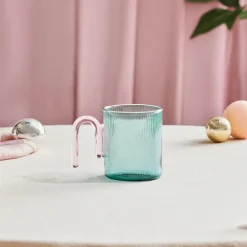 Karaca Miracle Blau Tasse, Rosa Henkel Blau01 New