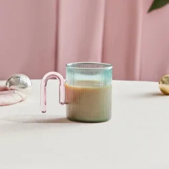 Karaca Miracle Blau Tasse, Rosa Henkel Blau01 New