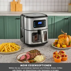 Karaca Multifry XXL 7 Liter Airfryer mit digitalem Glasfenster Inox Sale