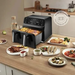 Karaca Multifry XXXL 9 Liter Airfryer Mit Einer Kammer, Trennwand und Glasfenster Inox Best