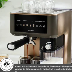 Karaca MyCaffe Barista S10 Automatische Siebträger Maschine mit integriertem Milchbehälter – Walnut Brown Discount
