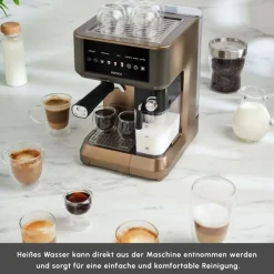 Karaca MyCaffe Barista S10 Automatische Siebträger Maschine mit integriertem Milchbehälter – Walnut Brown Discount